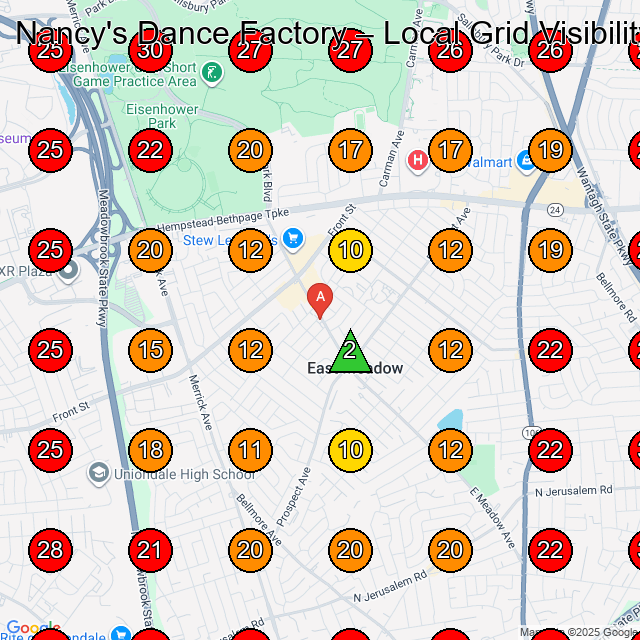 Nancy's Dance Factory GeoGrid visibility map for Dance School in East Meadow